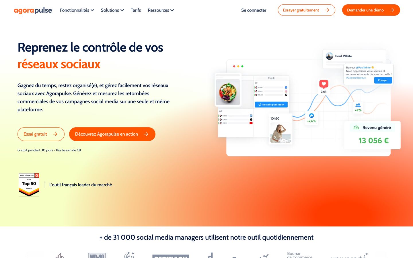 Page d'accueil de Agorapulse