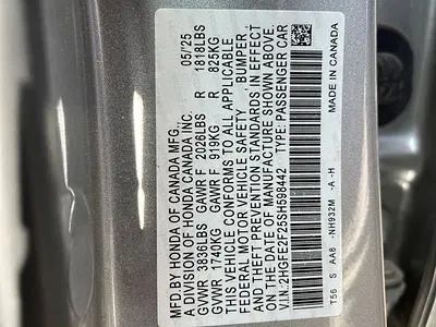 Certified 2025 Honda Civic LX, VIN Plate: original photo from the dealer's listing